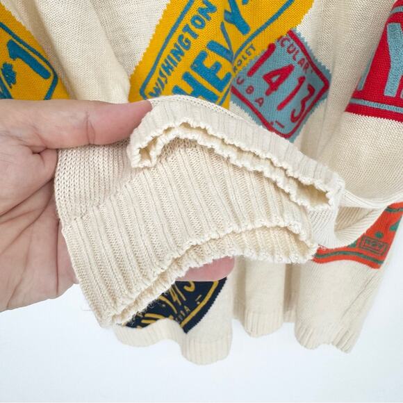 Les Copains Vintage Chevy Liscence Plate Knit Crew Neck Sweater Cream Size 50 - Picture 5 of 11